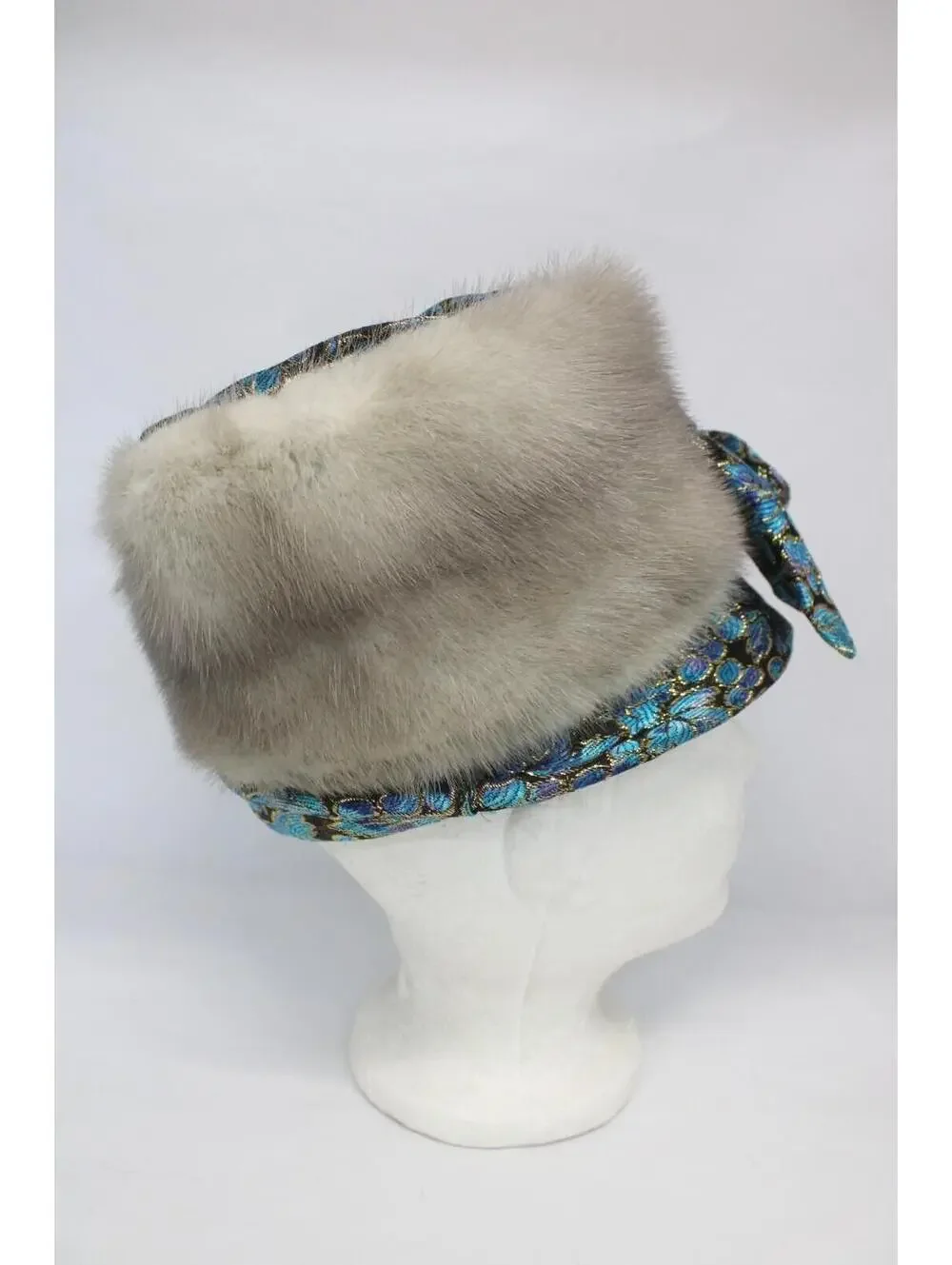EXCELLENT CANADIAN SAPPHIRE MINK FUR & FABRIC HAT WOMEN WOMAN SIZE 20" - Picture 4 of 5